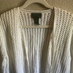 Vintage 90’s Lauren Ralph Lauren White Knit Sweater Crochet Dainty Spring